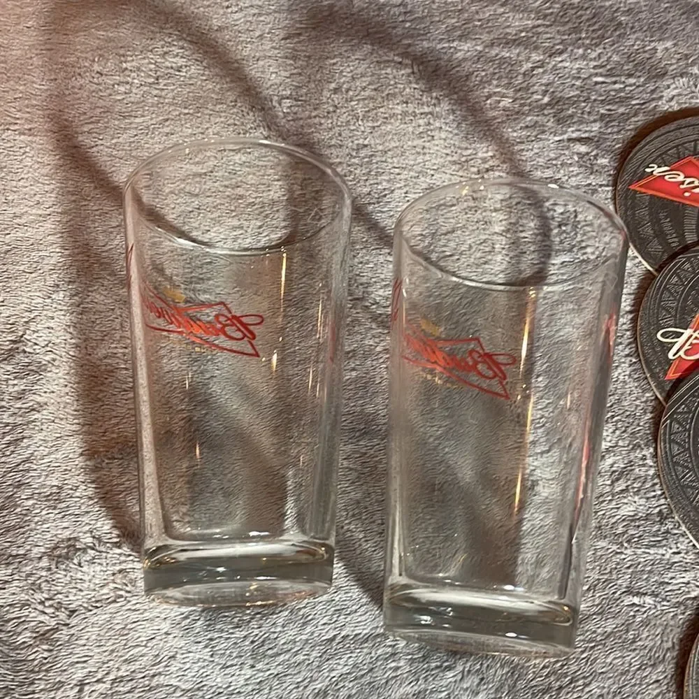 Budweiser glasses and coaster set